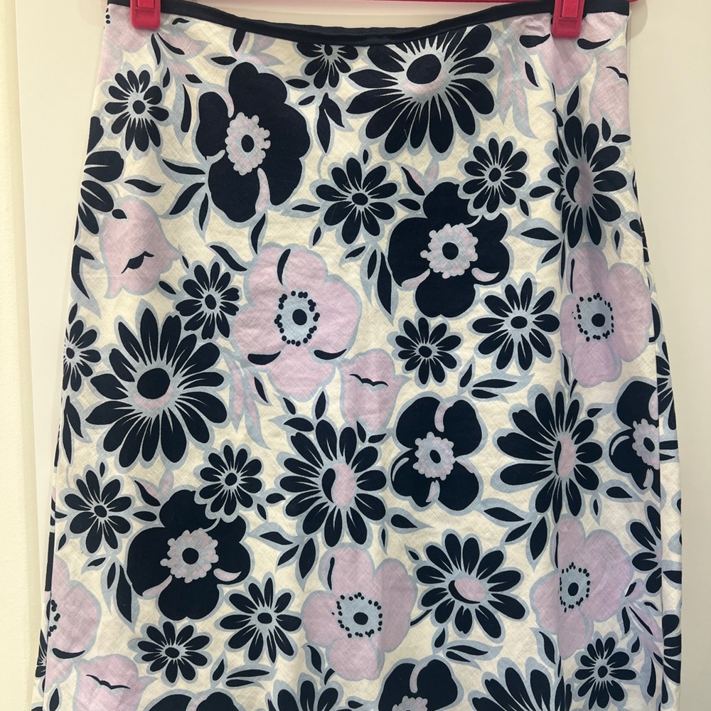 Beautiful LOFT Navy and Pink Floral Midi Linen Skirt Size 12